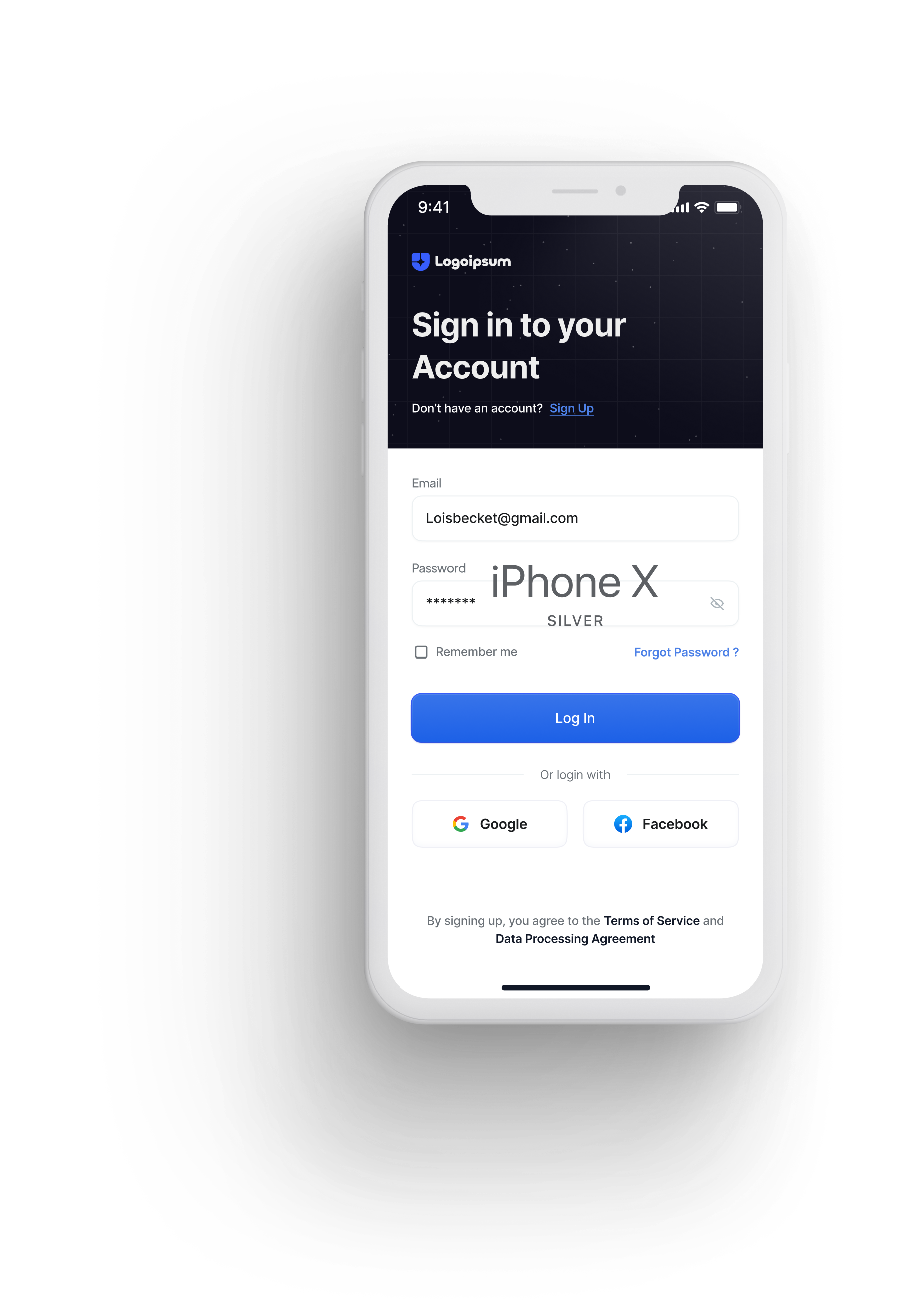 App mockup on iPhone X